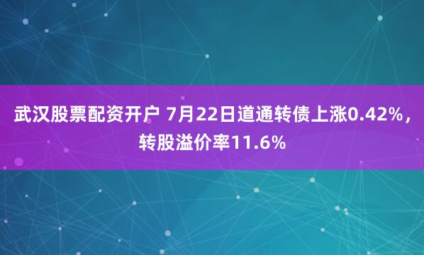 武汉股票配资开户 7月22日道通转债上涨0.42%，转股溢价率11.6%